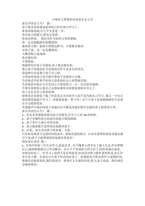 小制作大梦想的评语家长怎么写