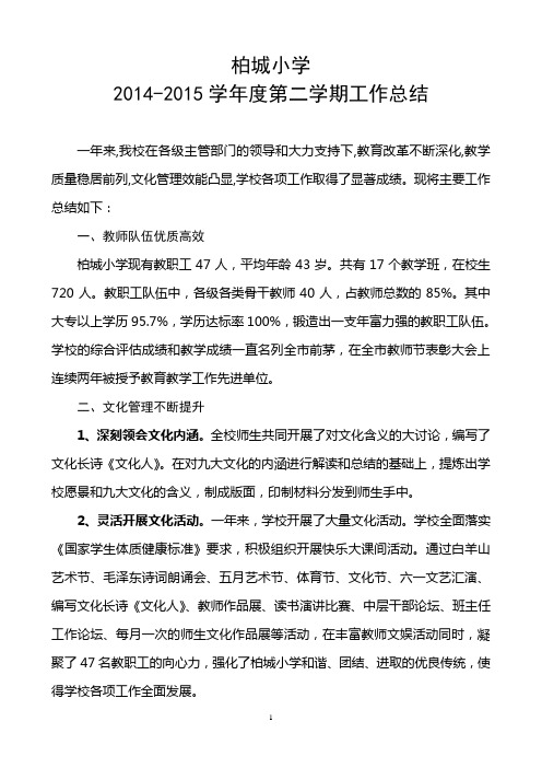 柏城小学工作总结201507