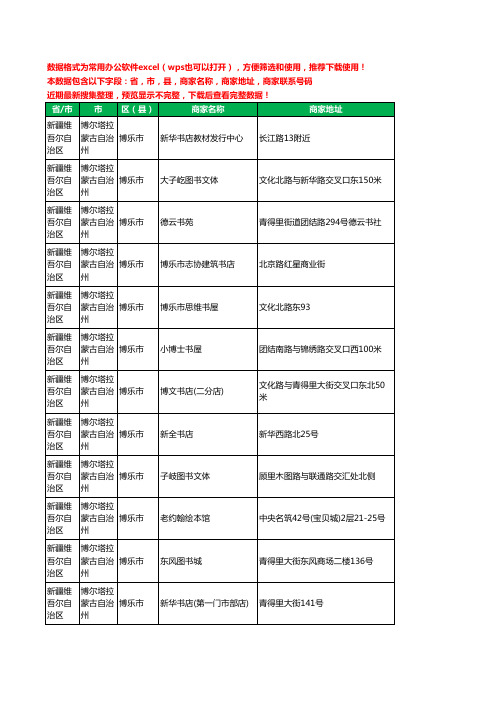2020新版新疆维吾尔自治区博尔塔拉蒙古自治州博乐市书店工商企业公司商家名录名单联系电话号码地址大全18家