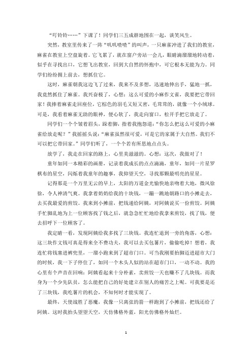精选优秀作文放飞小鸟