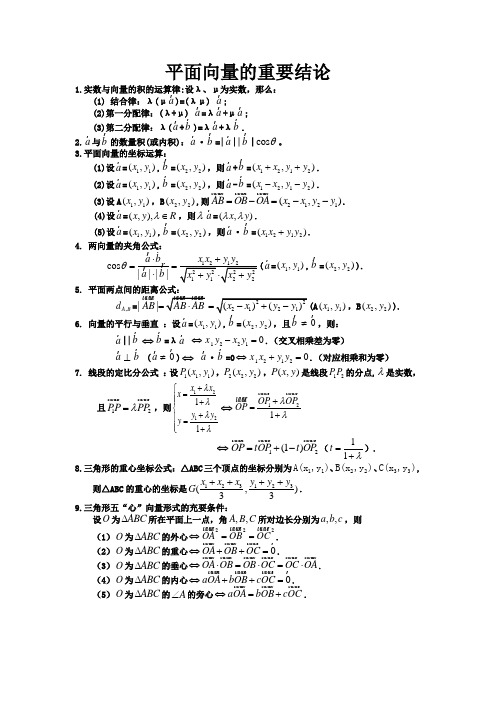 平面向量的重要结论