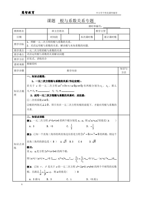 根与系数关系专题复习