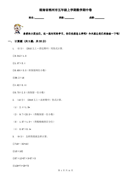 湖南省郴州市五年级上学期数学期中卷