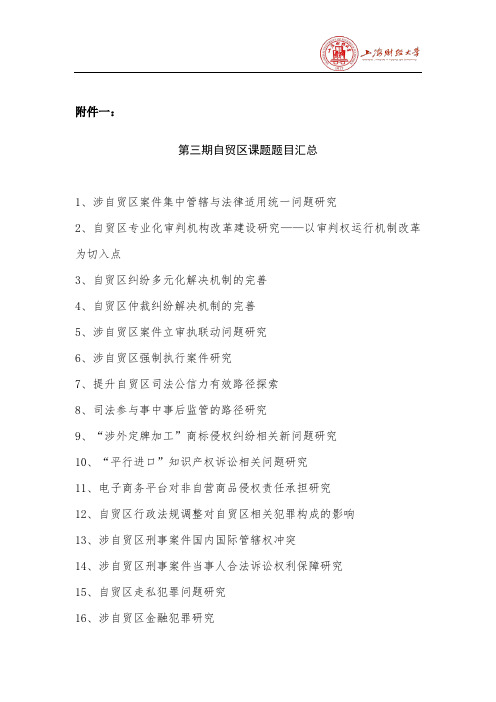 自贸区课题题目汇总