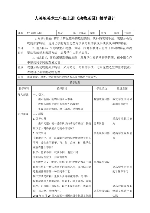 人美版美术二年级上册第十七课《动物乐园》教案