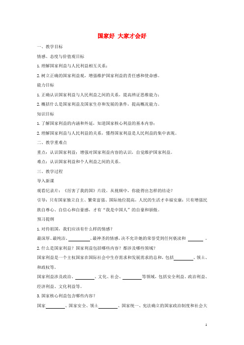 2019八年级道德与法治上册第四单元维护国家利益第八课第1框国家好大家才会好教学设计新人教版