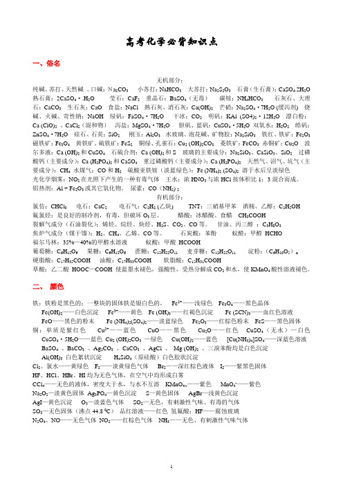 (完整word版)高考化学必背知识点,推荐文档