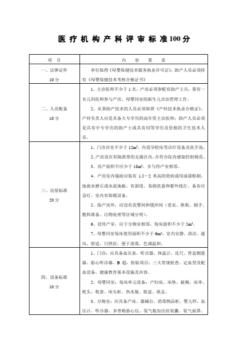 医 疗 机 构 产 科 评 审 标 准100分