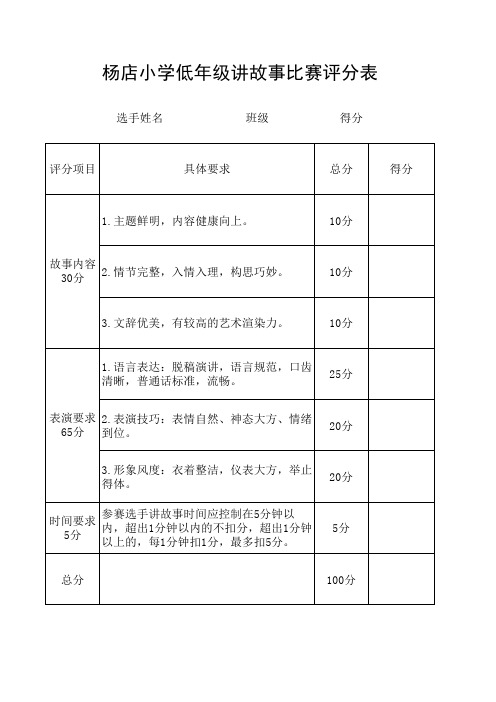 低年级讲故事评分表