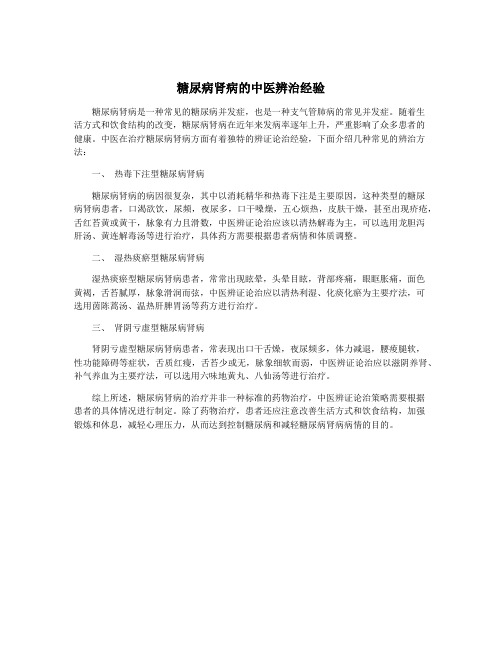糖尿病肾病的中医辨治经验