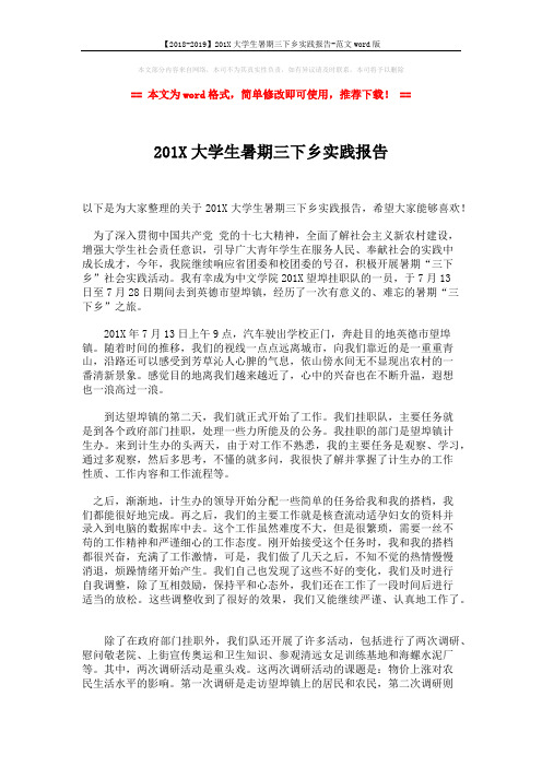 【2018-2019】201X大学生暑期三下乡实践报告-范文word版 (2页)