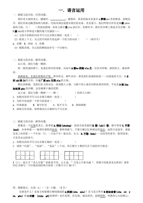 初中语文 语言运用、名著阅读专项训练