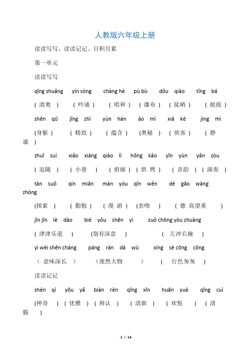 人教版六年级语文上册词语盘点(带拼音)