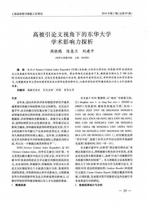 高被引论文视角下的东华大学学术影响力探析