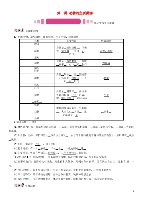 中考生物教材知识梳理第五单元生物圈中的其他生物第一讲动物的主要类群