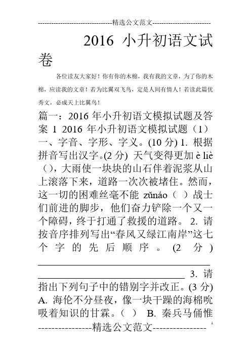 2016小升初语文试卷