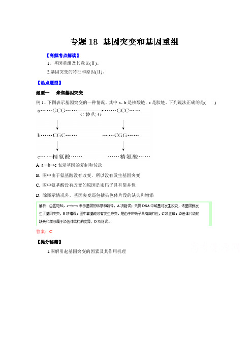 2016年高考生物热点题型和提分秘籍专题18基因突变和基因重组(解析版)Word版含解析