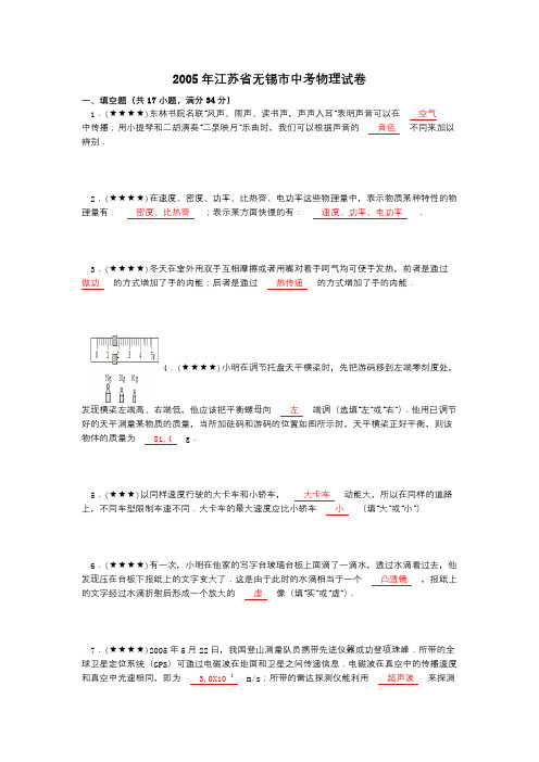 2005年江苏省无锡市中考物理试卷