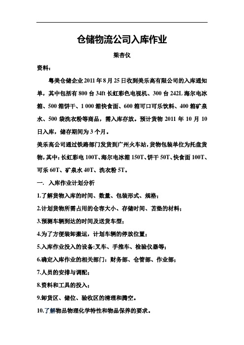 仓储物流公司入库作业流程