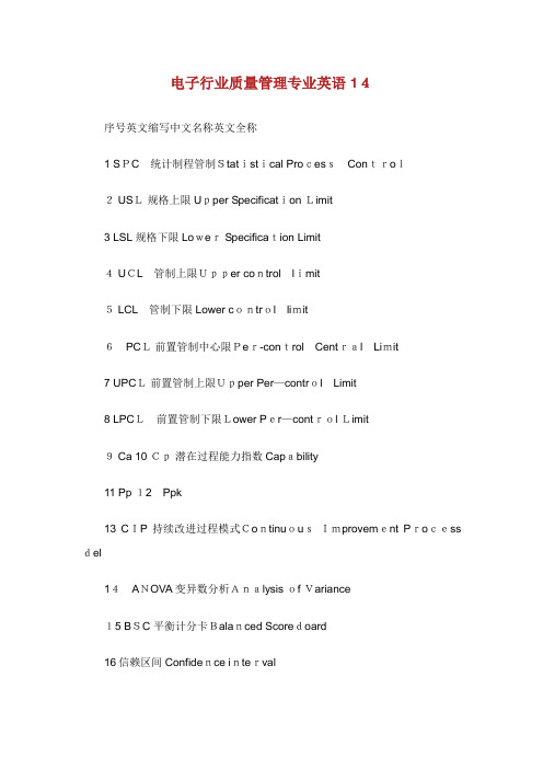电子行业质量管理专业英语14