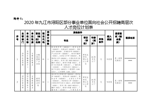 2020年九江市浔阳区部分事业单位面向社会公开招聘高层次人才岗位计划表【模板】