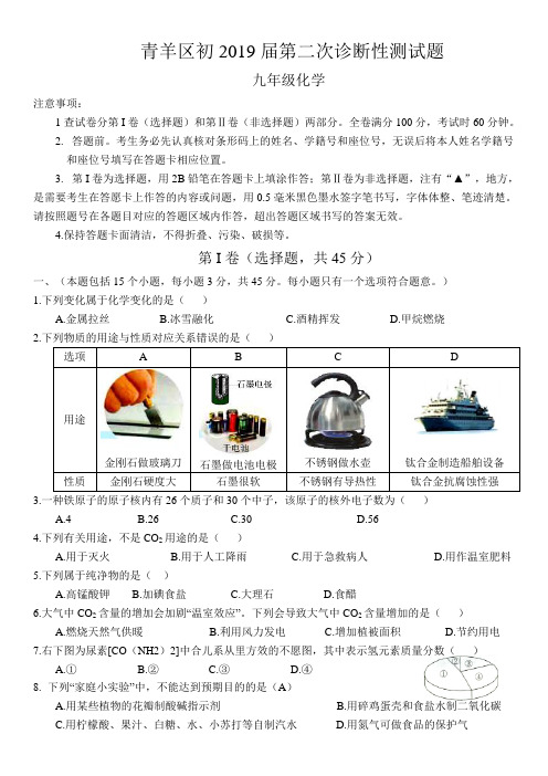 四川成都市青羊区初2019届第二次诊断性测试题(含答案)
