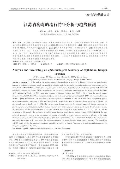 江苏省梅毒的流行特征与趋势预测