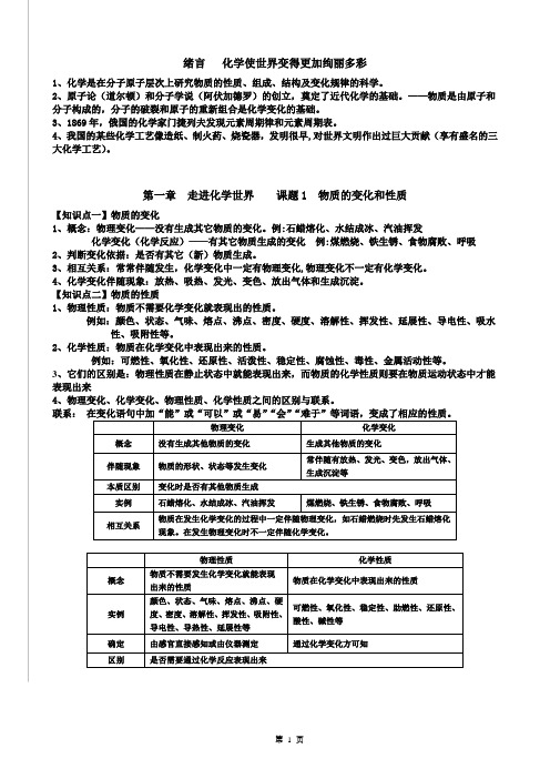 初中化学第一单元知识点归纳