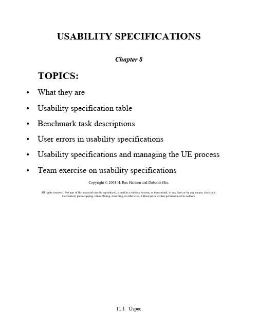 USABILITY SPECIFICATIONS