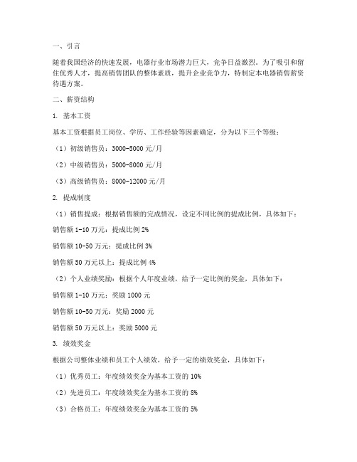 电器销售薪资待遇方案