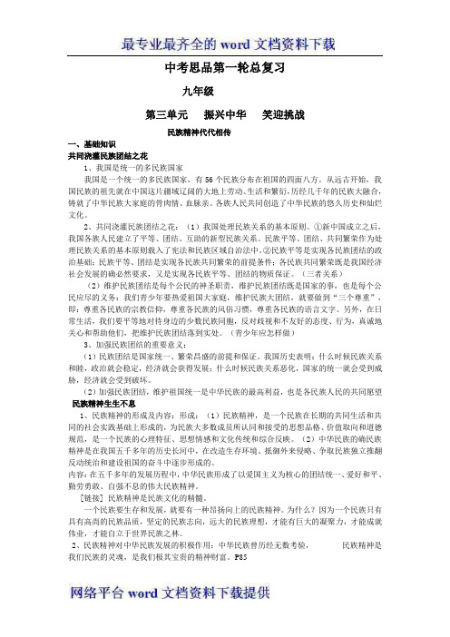 人教版备战中考思品第一轮总复习9.3民族精神代代相传
