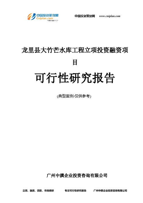 龙里县大竹芒水库工程融资投资立项项目可行性研究报告(非常详细)