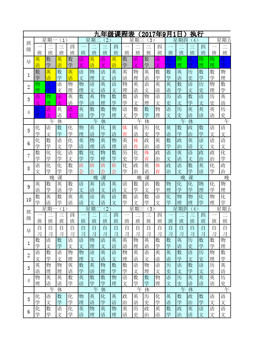 初三学年课程表