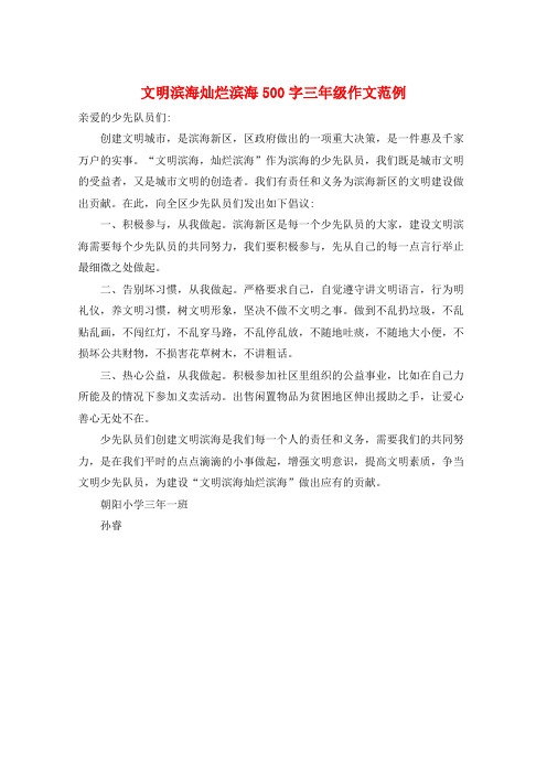 文明滨海灿烂滨海500字三年级作文范例