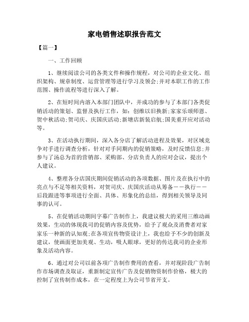 【述职报告范文】家电销售述职报告范文