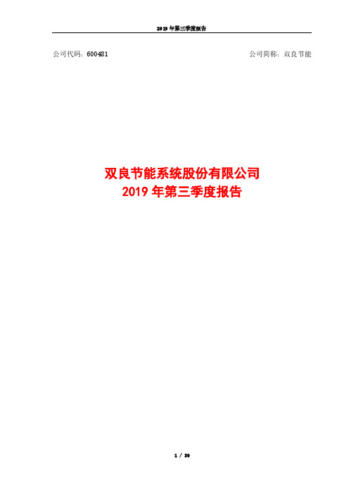 双良节能 2019 第三季度财报
