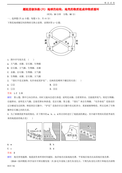 2019高考地理一轮复习 题组层级快练6 地球的结构、地壳的物质组成和物质循环