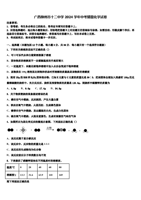 广西柳州市十二中学2024届中考猜题化学试卷含解析