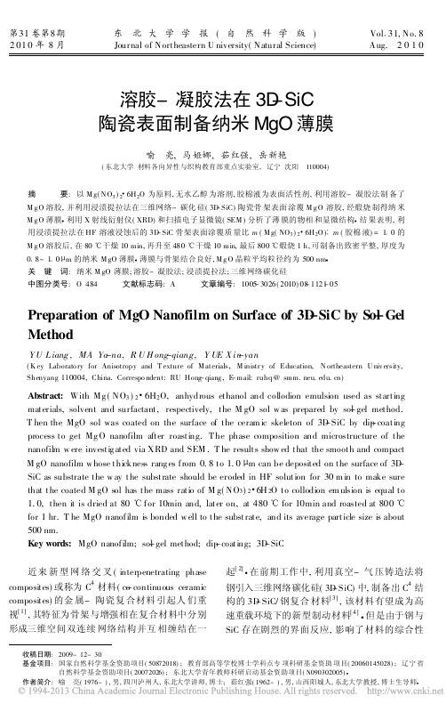 溶胶-凝胶法在3D-SiC陶瓷表面制备纳米MgO薄膜.