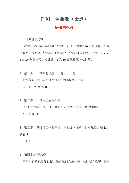 自测一生命数