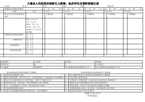 新生儿跌倒坠床评估表