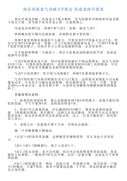 剑灵风毒龙气功师主T要点风毒龙技巧普及