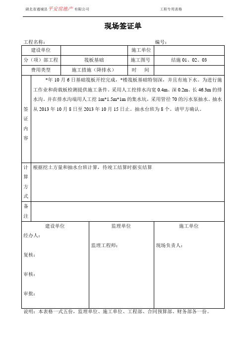 现场签证单基础抽水