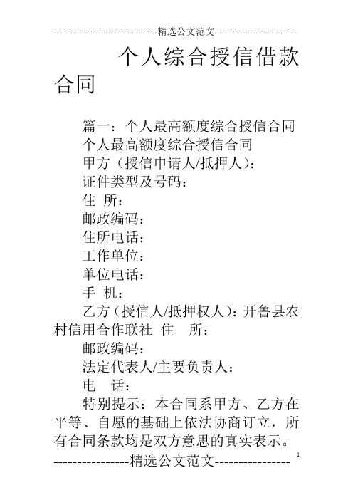 个人综合授信借款合同