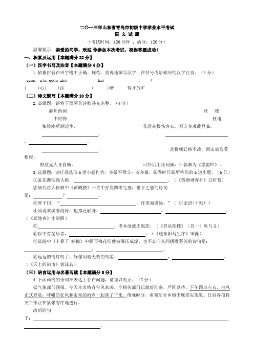 2013年中考语文试题(含答案)