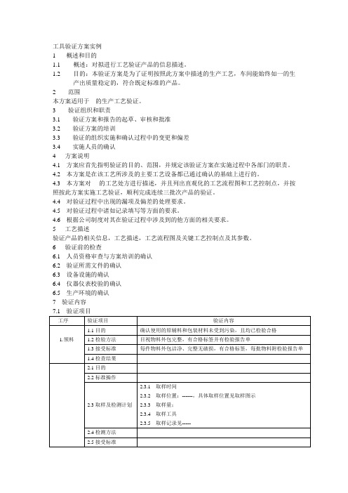 工艺验证方案实例