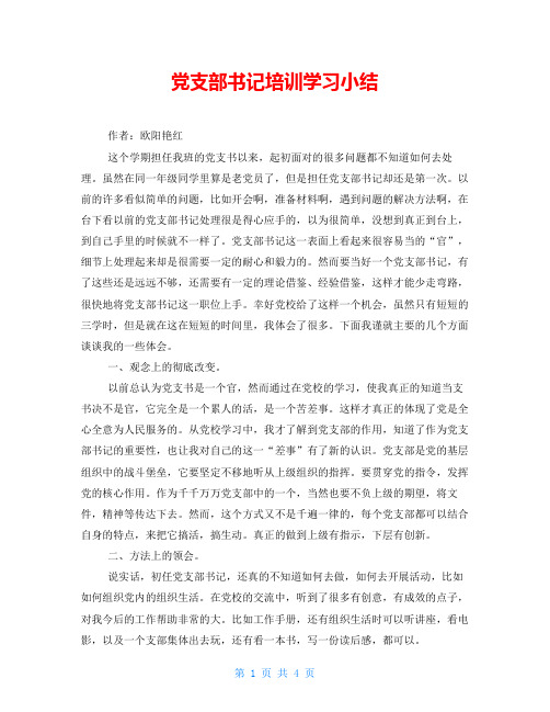 党支部书记培训学习小结