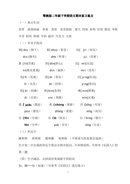 鄂教版语文二下期末资料 人人过关