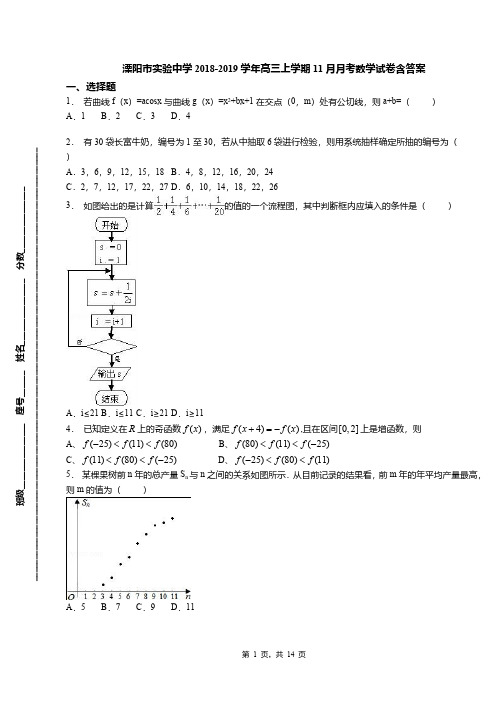 溧阳市实验中学2018-2019学年高三上学期11月月考数学试卷含答案