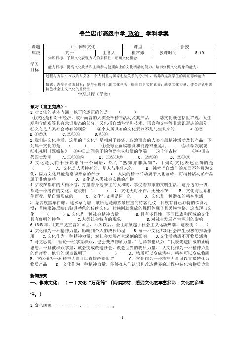高一政治  1.1体味文化 2015.5.19